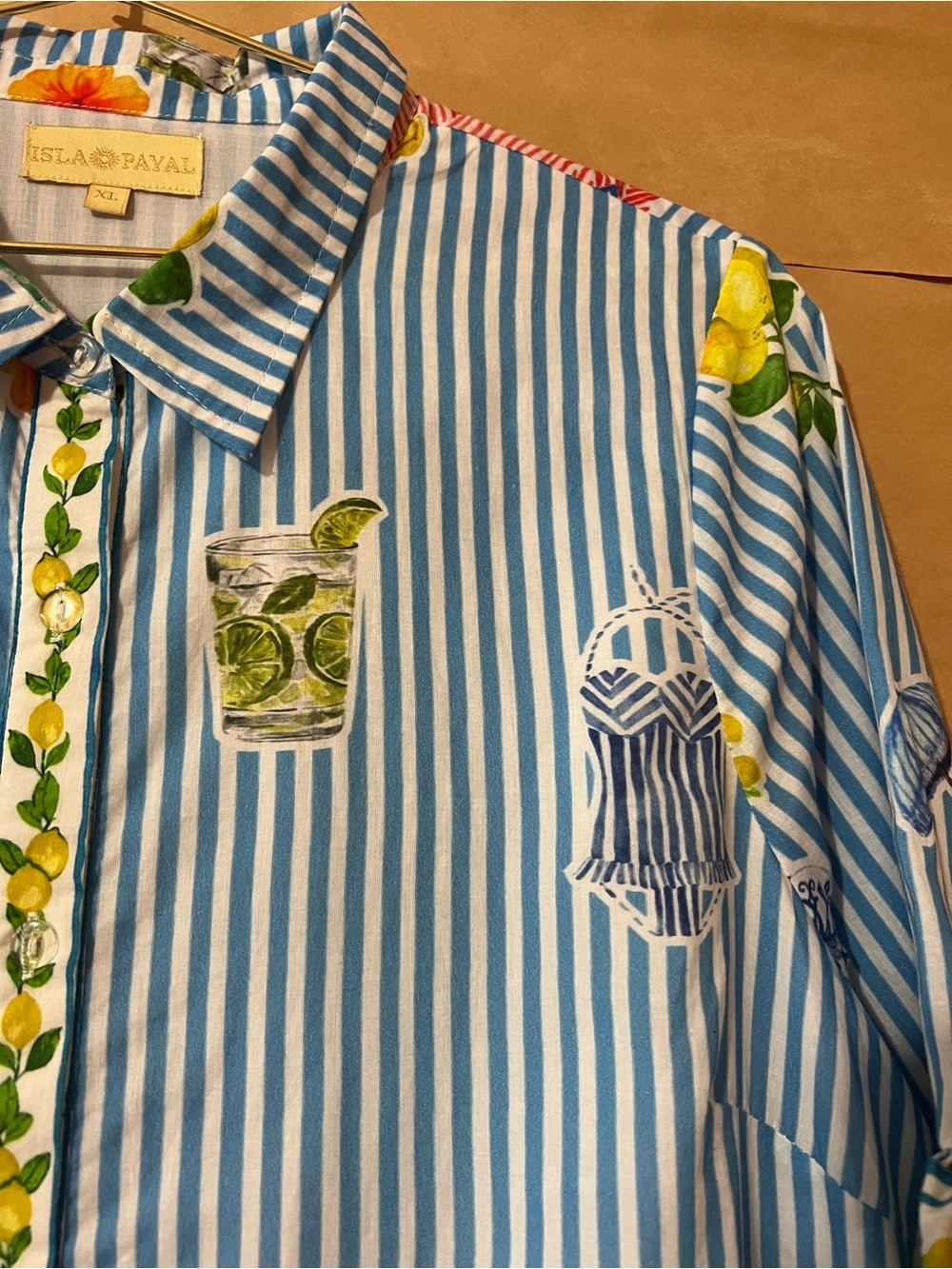 IslaPayal | Lisbon Mini Dress Martini Blue Stripe Lemons Button Front Size XL - Picture 5 of 12
